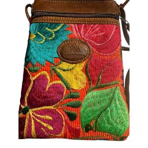 Guatemalan Embroidered Crossbody Bag, Leather Strap, Boho Floral Artisan Purse